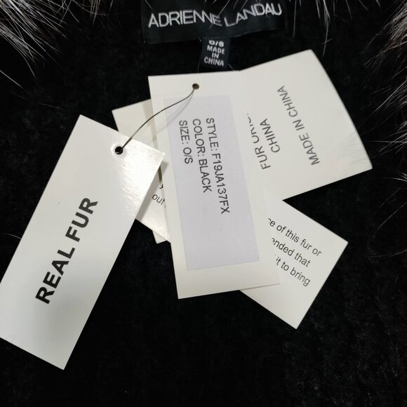 NWT Adrienne Landau Dark Green Real Fox Fur Collar Zipper Closure Knit Poncho OS - Picture 9 of 16